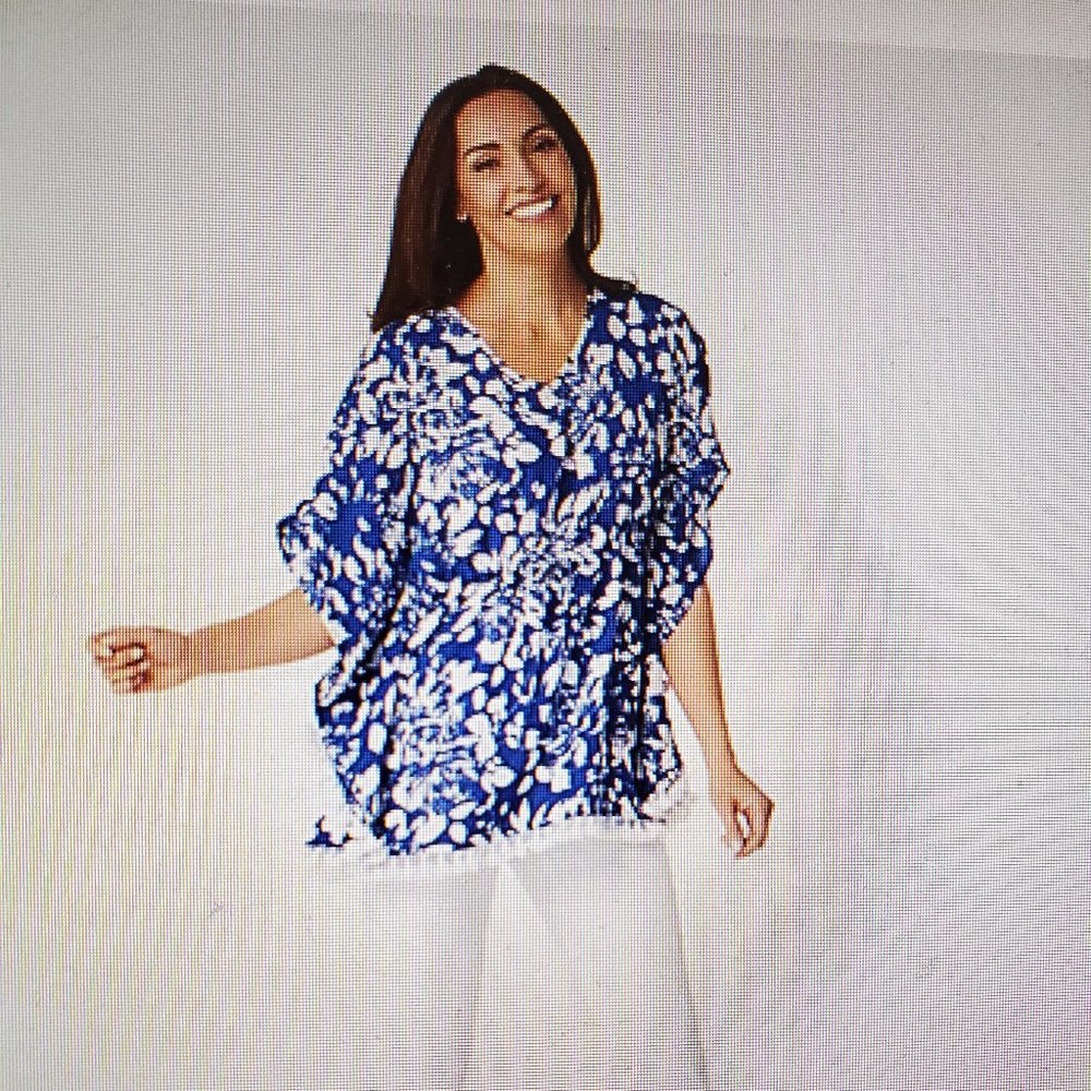 Susan Graver Printed Woven Scarf Top with Tassel Trim